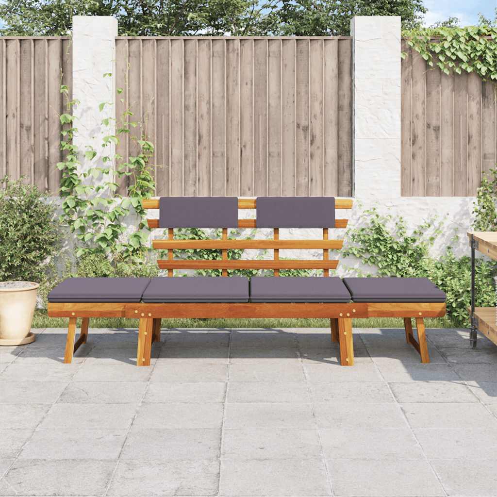 2-i-1 solseng med hynde 190 cm massivt akacietræ
