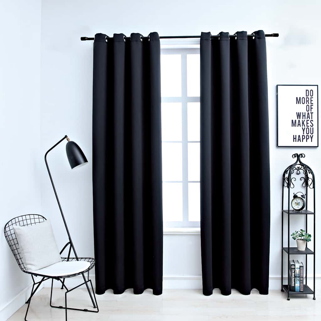 mørklægningsgardiner 2 stk. med metalringe 140 x 175 cm sort