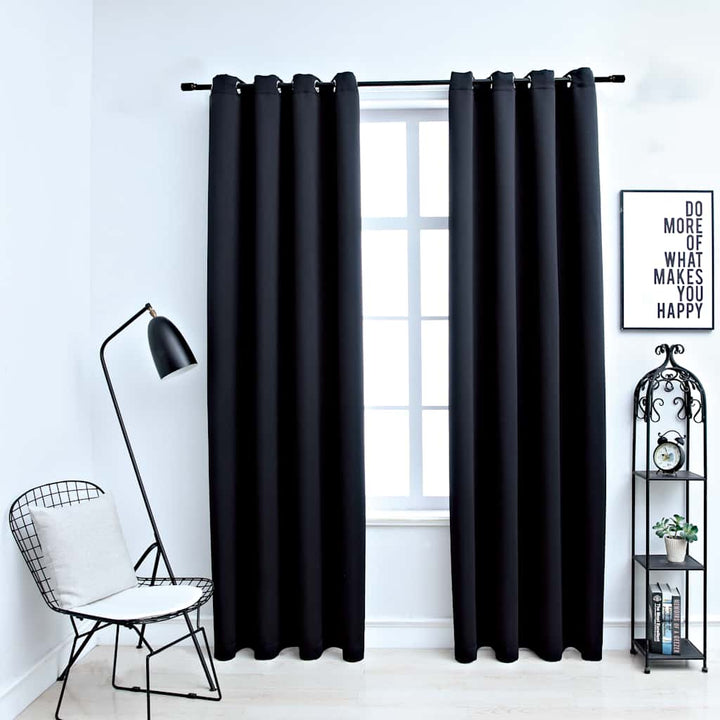 mørklægningsgardiner 2 stk. med metalringe 140 x 175 cm sort