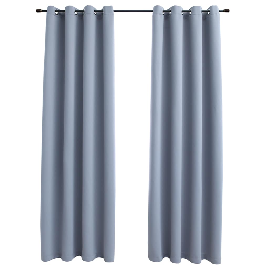 mørklægningsgardiner 2 stk. med metalringe 140 x 175 cm grå