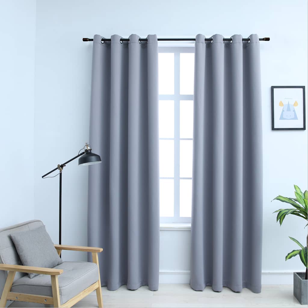 mørklægningsgardiner 2 stk. med metalringe 140 x 175 cm grå