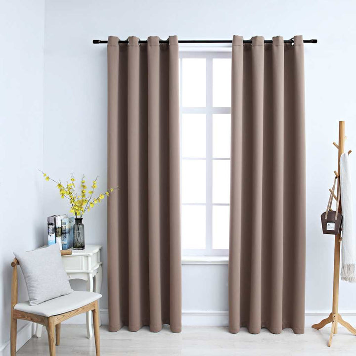 mørklægningsgardiner 2 stk. med metalringe 140 x 175 cm gråbrun