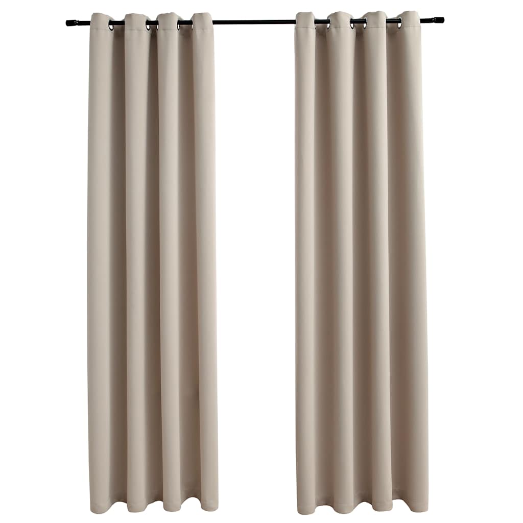 mørklægningsgardiner 2 stk. med metalringe 140 x 175 cm beige