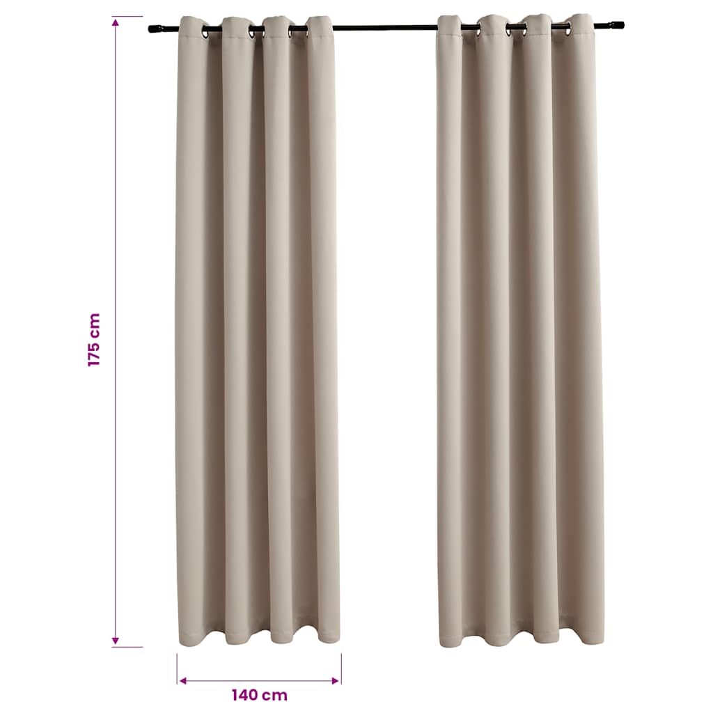 mørklægningsgardiner 2 stk. med metalringe 140 x 175 cm beige