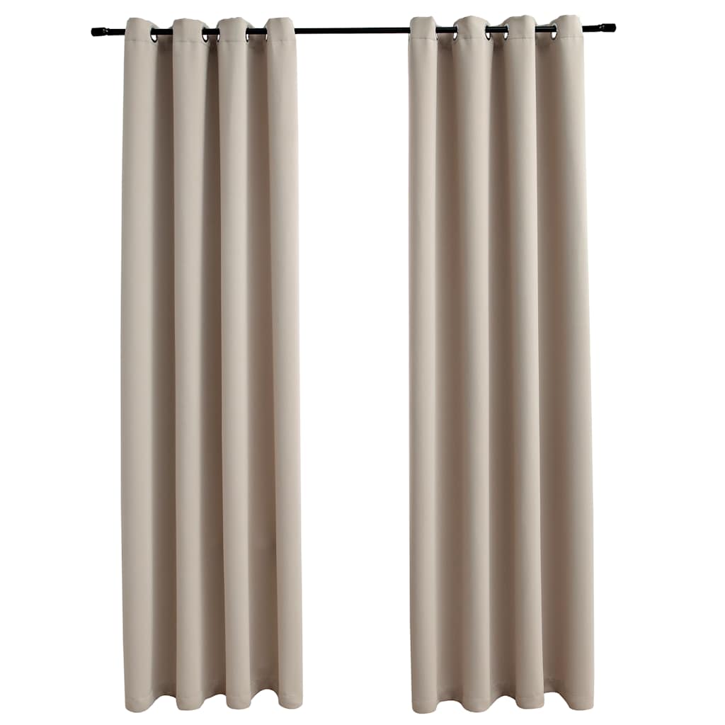 mørklægningsgardiner 2 stk. med metalringe 140 x 245 cm beige