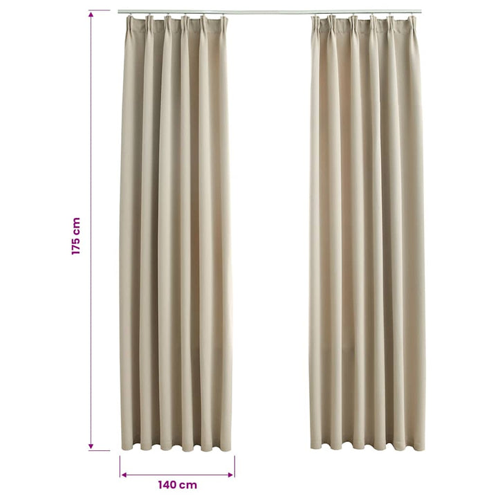 mørklægningsgardiner 2 stk. med kroge 140 x 175 cm beige