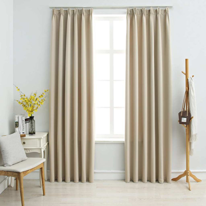 mørklægningsgardiner 2 stk. med kroge 140 x 175 cm beige
