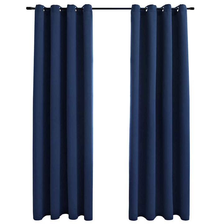 mørklægningsgardiner 2 stk. med metalringe 140 x 175 cm blå