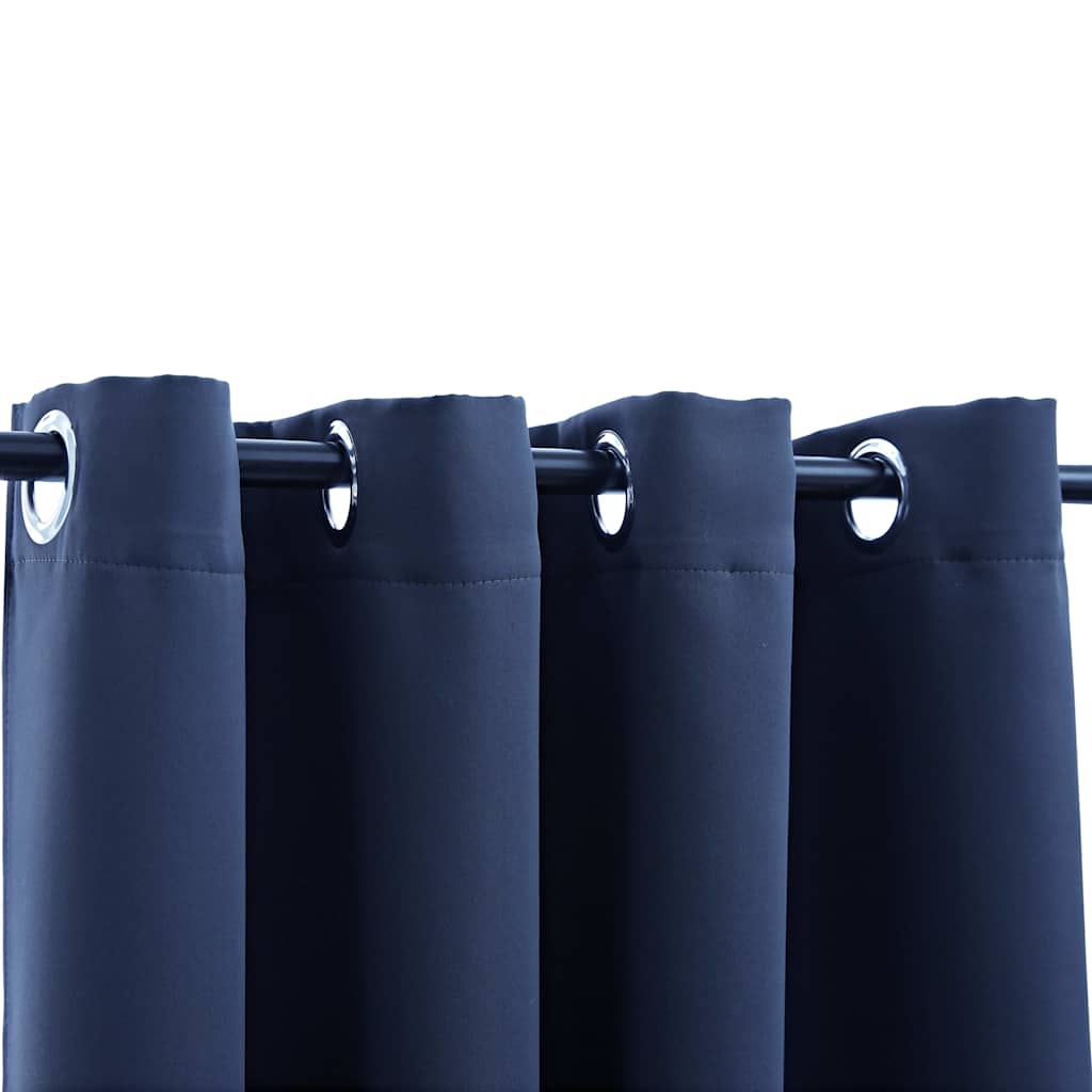 mørklægningsgardiner 2 stk. med metalringe 140 x 175 cm blå