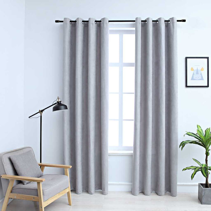 mørklægningsgardiner 2 stk. med metalringe 140 x 175 cm grå