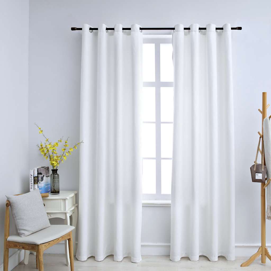 mørklægningsgardiner 2 stk. med metalringe 140 x 175 cm råhvid