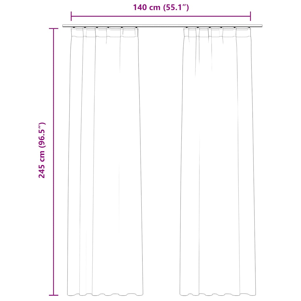 mørklægningsgardiner med kroge 2 stk. 140 x 245 cm fløjl sort