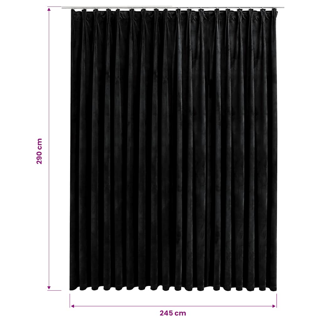 mørklægningsgardin med kroge 290 x 245 cm fløjl sort