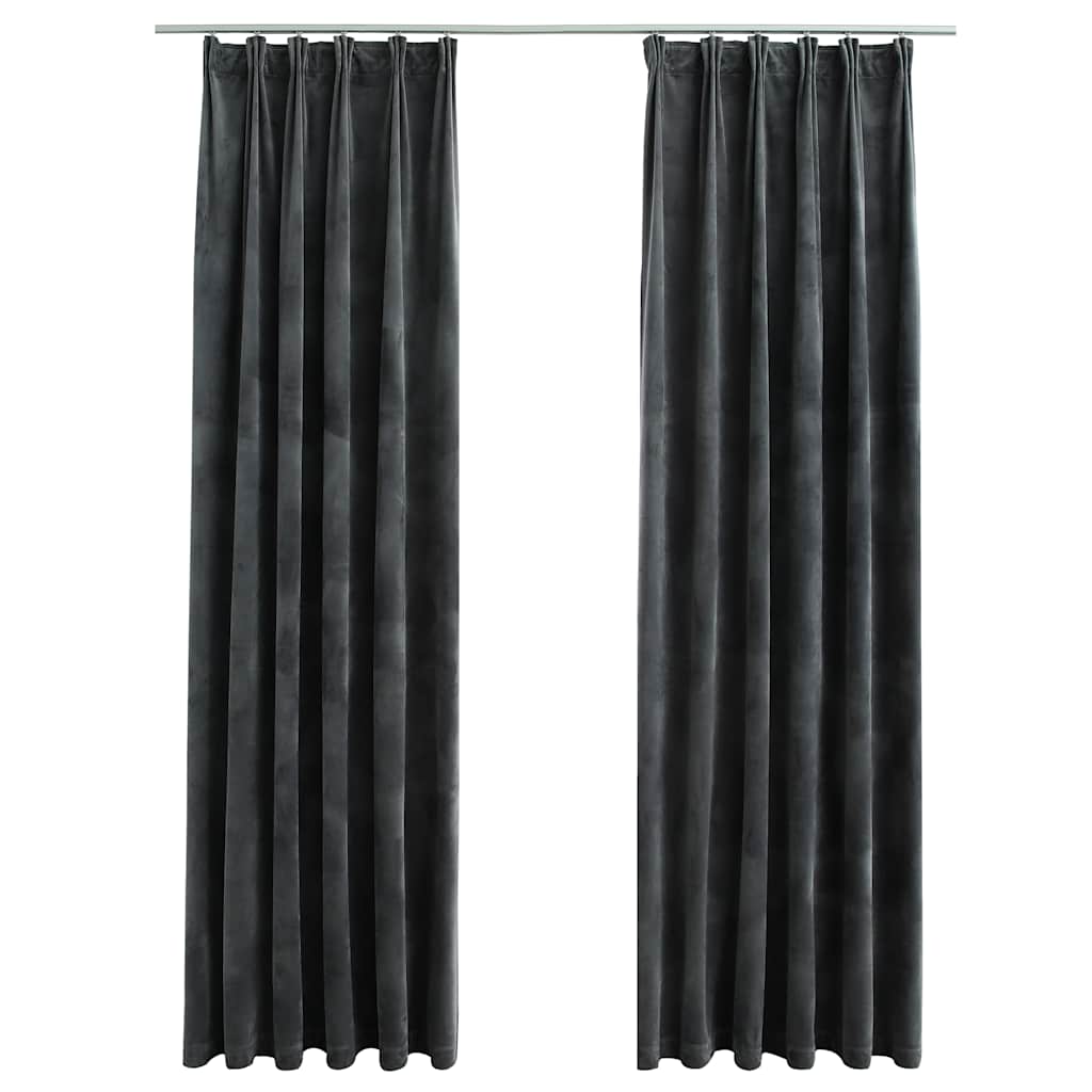 mørklægningsgardiner kroge 2 stk. 140x245 cm fløjl antracitgrå