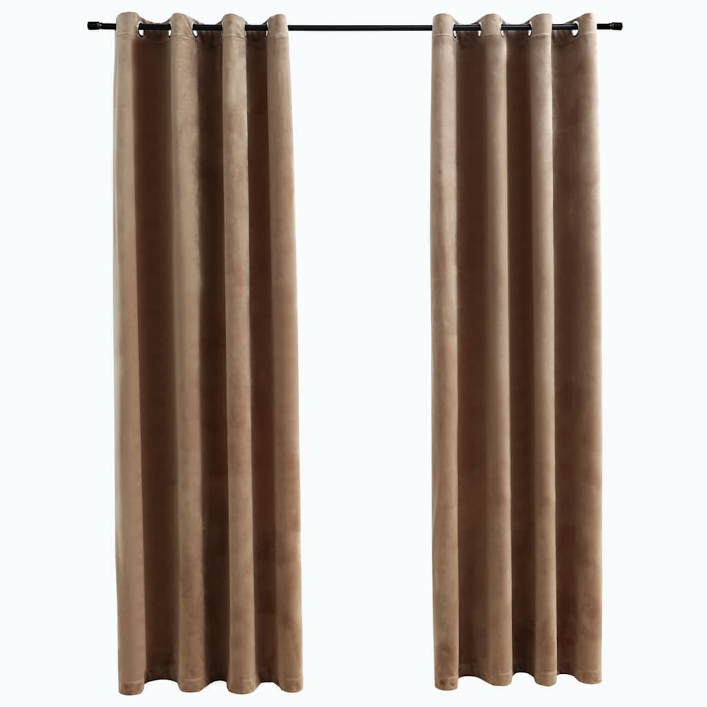 mørklægningsgardiner 2 stk. med ringe 140 x 175 cm fløjl beige