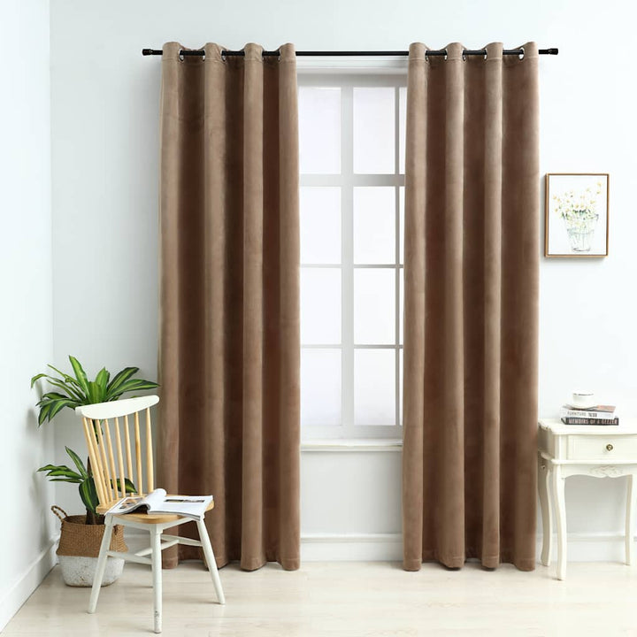 mørklægningsgardiner 2 stk. med ringe 140 x 175 cm fløjl beige