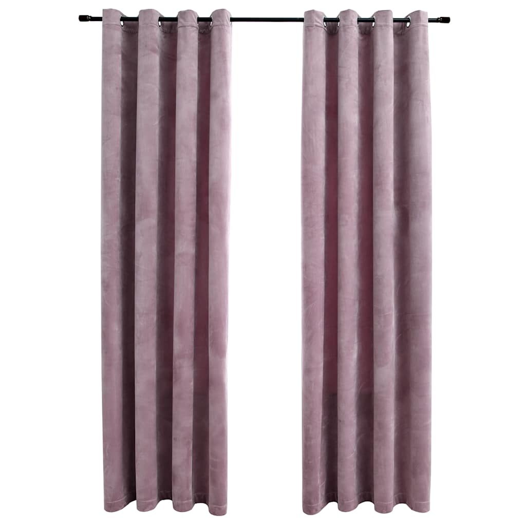 mørklægningsgardiner 2 stk. ringe 140 x 175 cm fløjl antik rosa