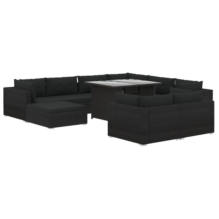 haveloungesæt 10 dele med hynder polyrattan sort