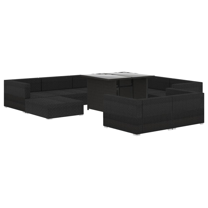haveloungesæt 10 dele med hynder polyrattan sort