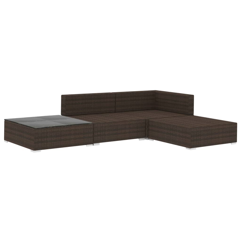haveloungesæt 4 dele med hynder polyrattan brun