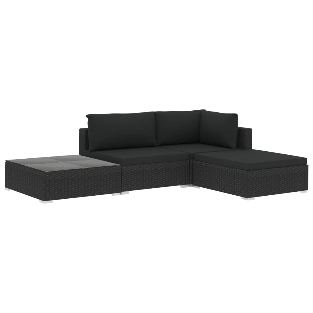 haveloungesæt 4 dele med hynder polyrattan sort