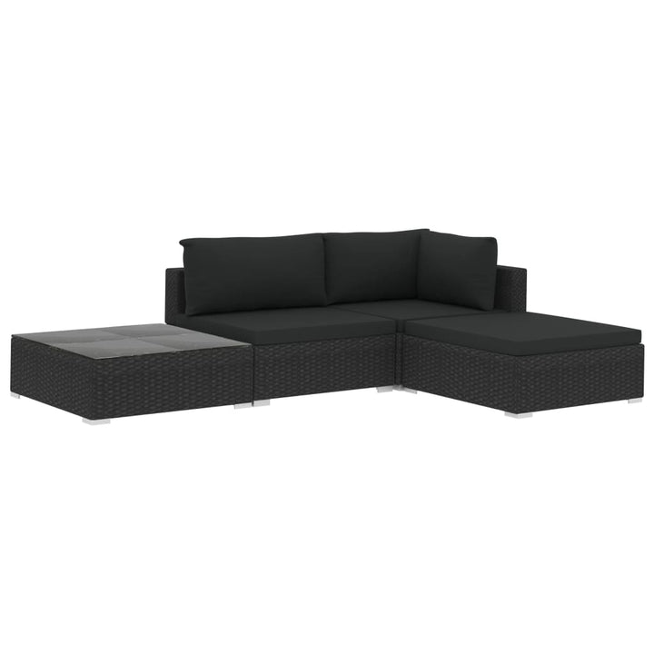 haveloungesæt 4 dele med hynder polyrattan sort
