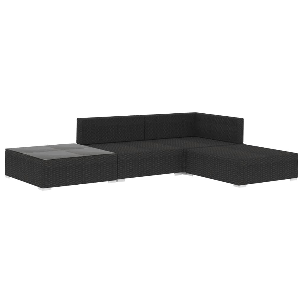 haveloungesæt 4 dele med hynder polyrattan sort