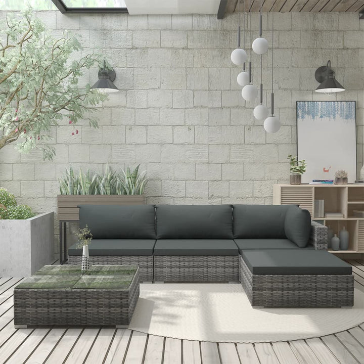loungesæt til haven 5 dele med hynder polyrattan grå