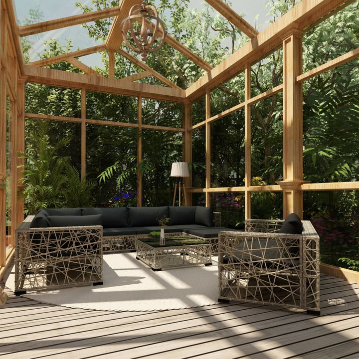 loungesæt til haven 10 dele med hynder polyrattan grå