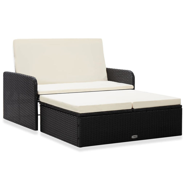 loungesæt til haven 2 dele med hynder polyrattan sort