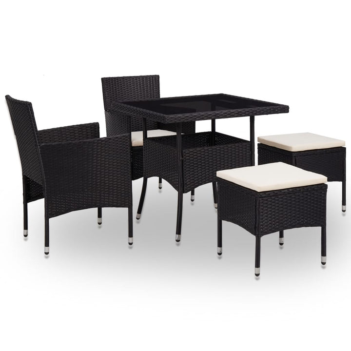 udendørs spisebordssæt 5 dele polyrattan og glas sort