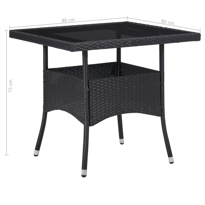 udendørs spisebordssæt 5 dele polyrattan og glas sort