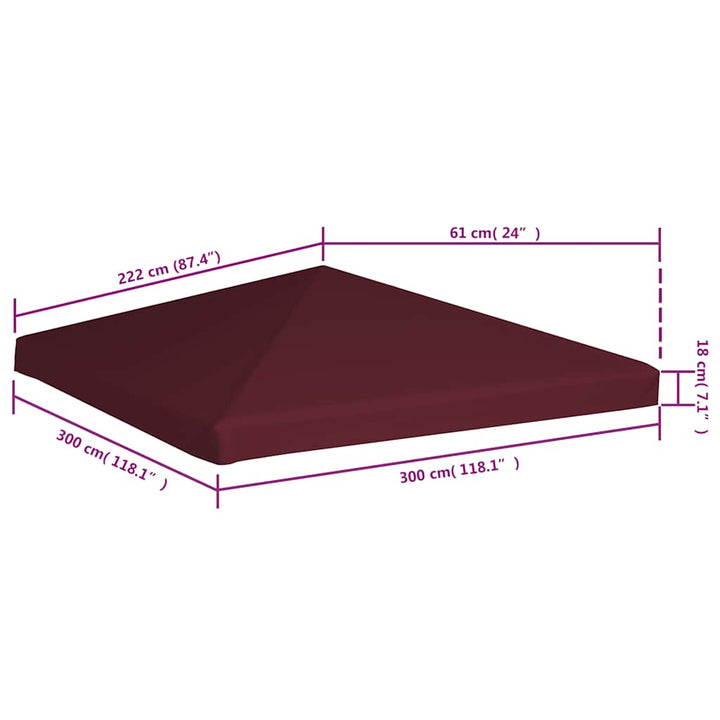 pavillontopdække 310 g/m² 3 x 3 m bordeauxfarvet