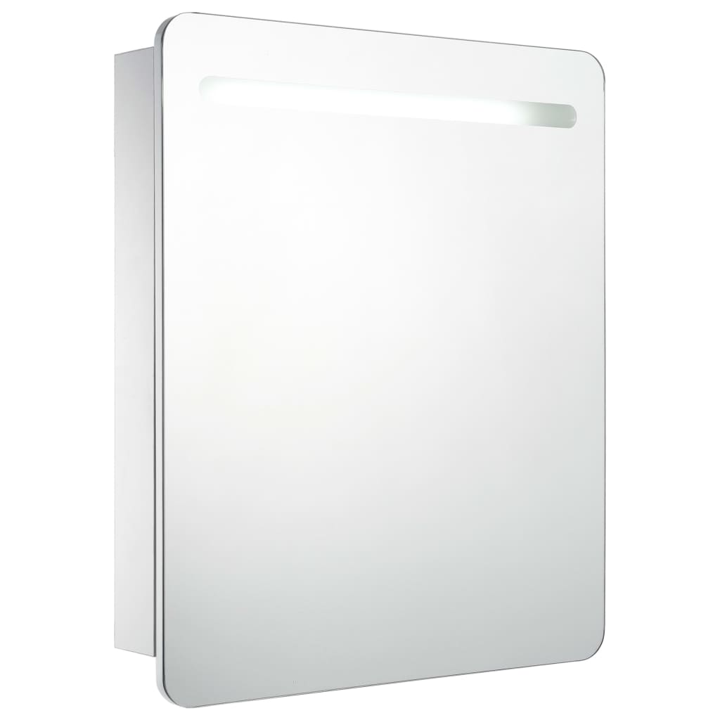 badeværelsesskab med spejl + LED-lys 68x9x80 cm