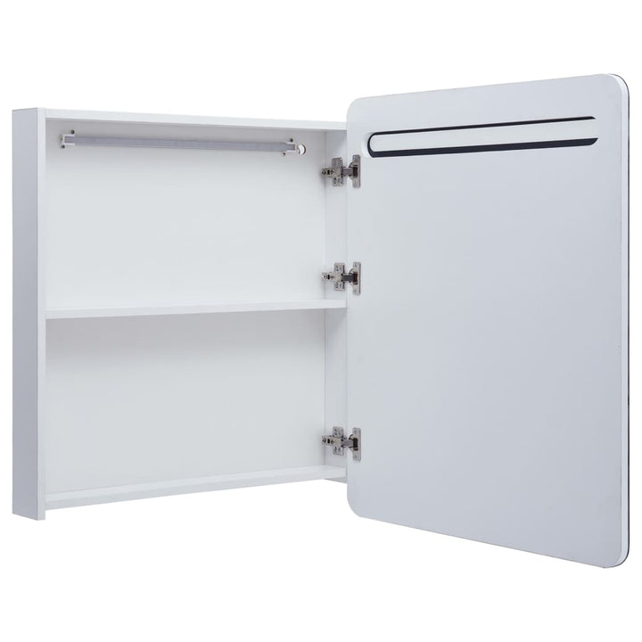 badeværelsesskab med spejl + LED-lys 68x9x80 cm