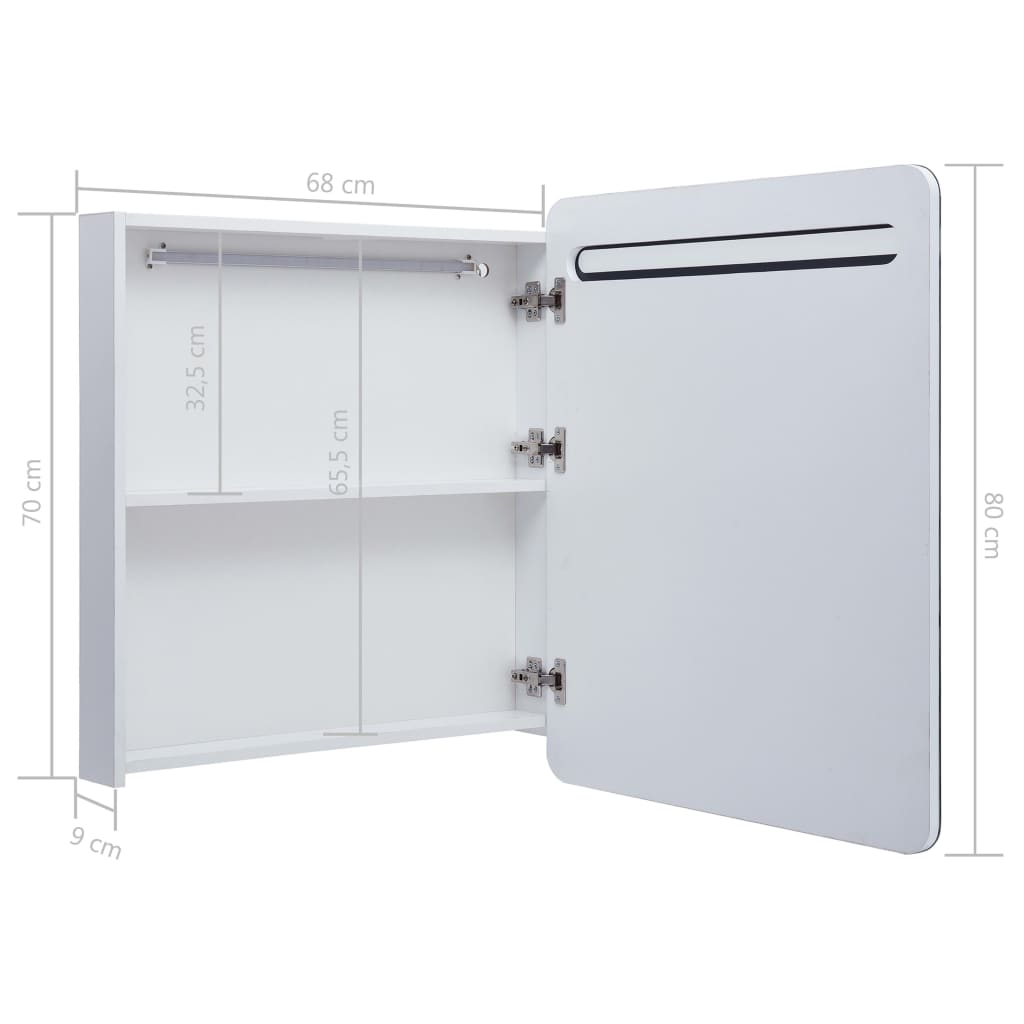badeværelsesskab med spejl + LED-lys 68x9x80 cm