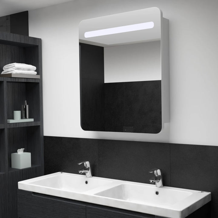 badeværelsesskab med spejl + LED-lys 68x9x80 cm