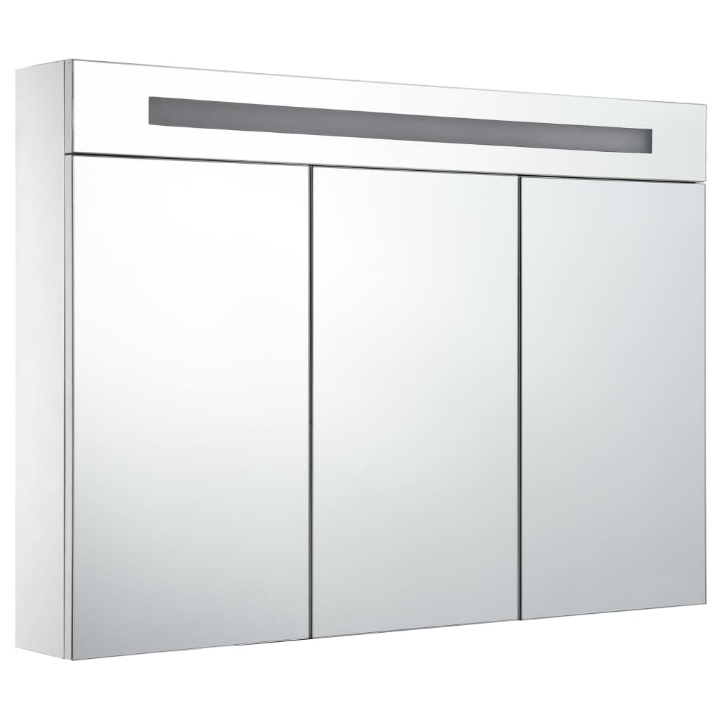 badeværelsesskab med spejl + LED-lys 88x13x62 cm