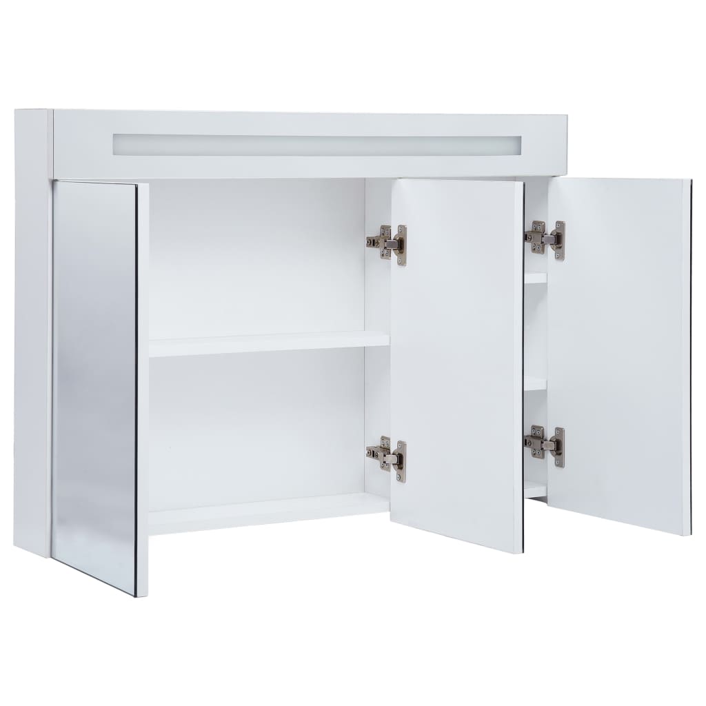 badeværelsesskab med spejl + LED-lys 88x13x62 cm