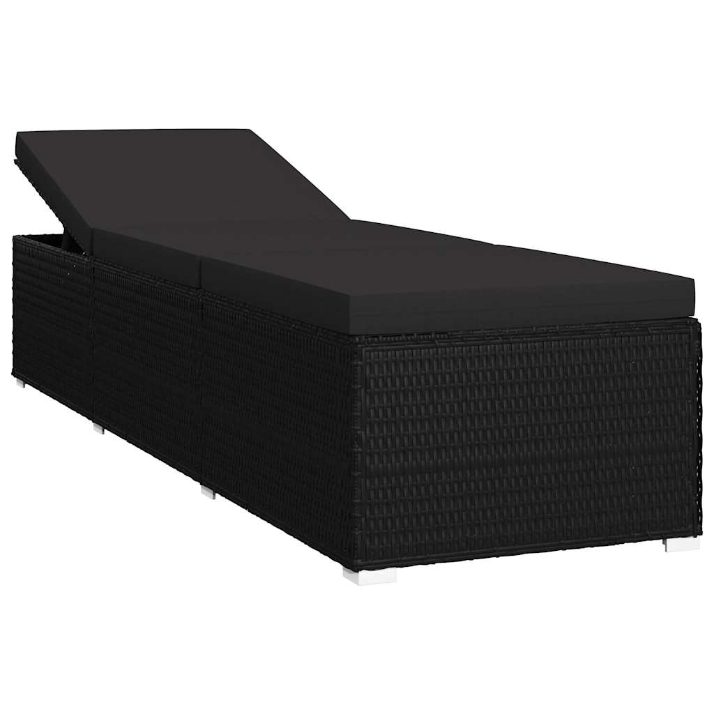 Havens solsenge med pude 3 pcs Sort Poly rattan