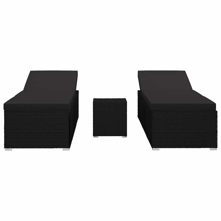 Havens solsenge med pude 3 pcs Sort Poly rattan