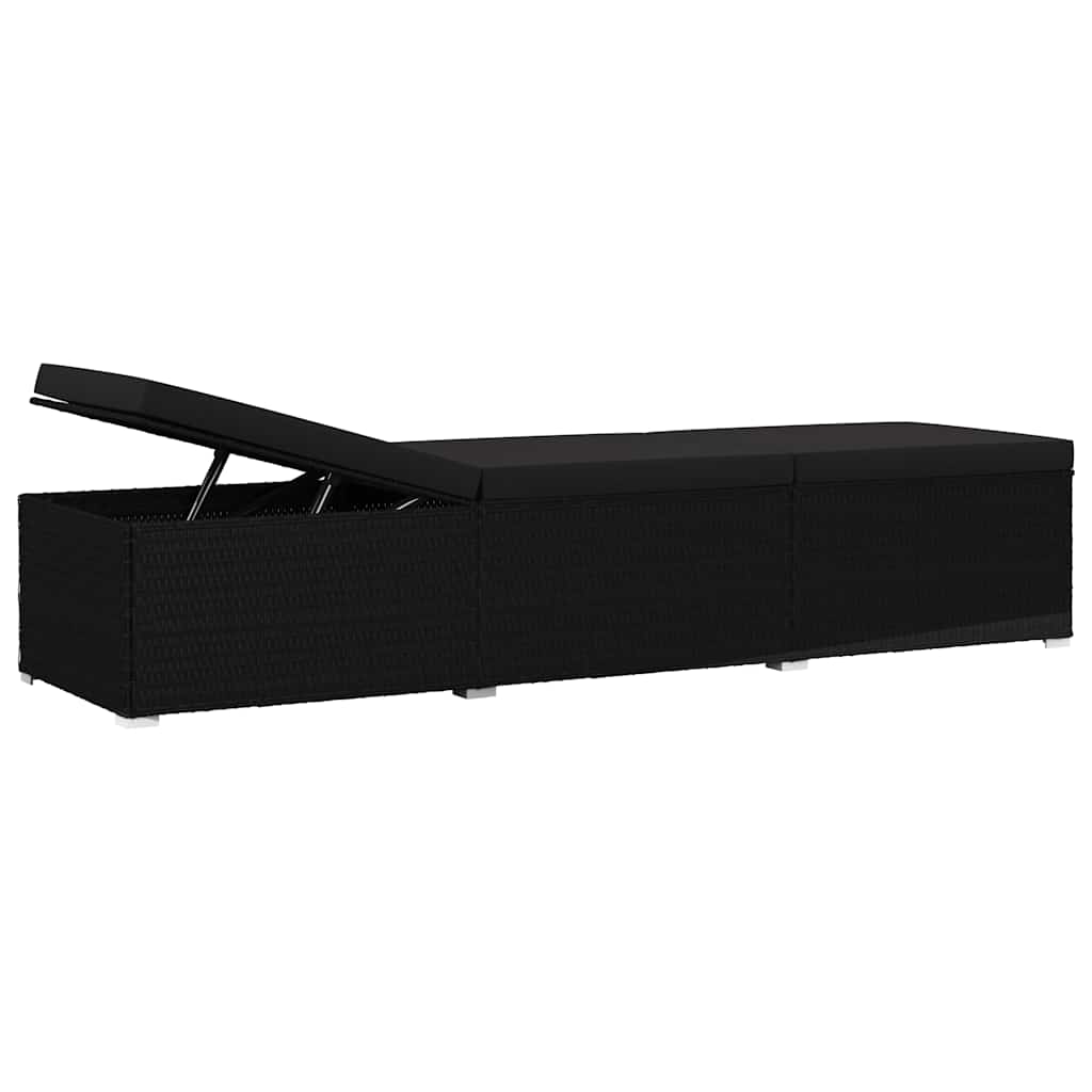Havens solsenge med pude 3 pcs Sort Poly rattan