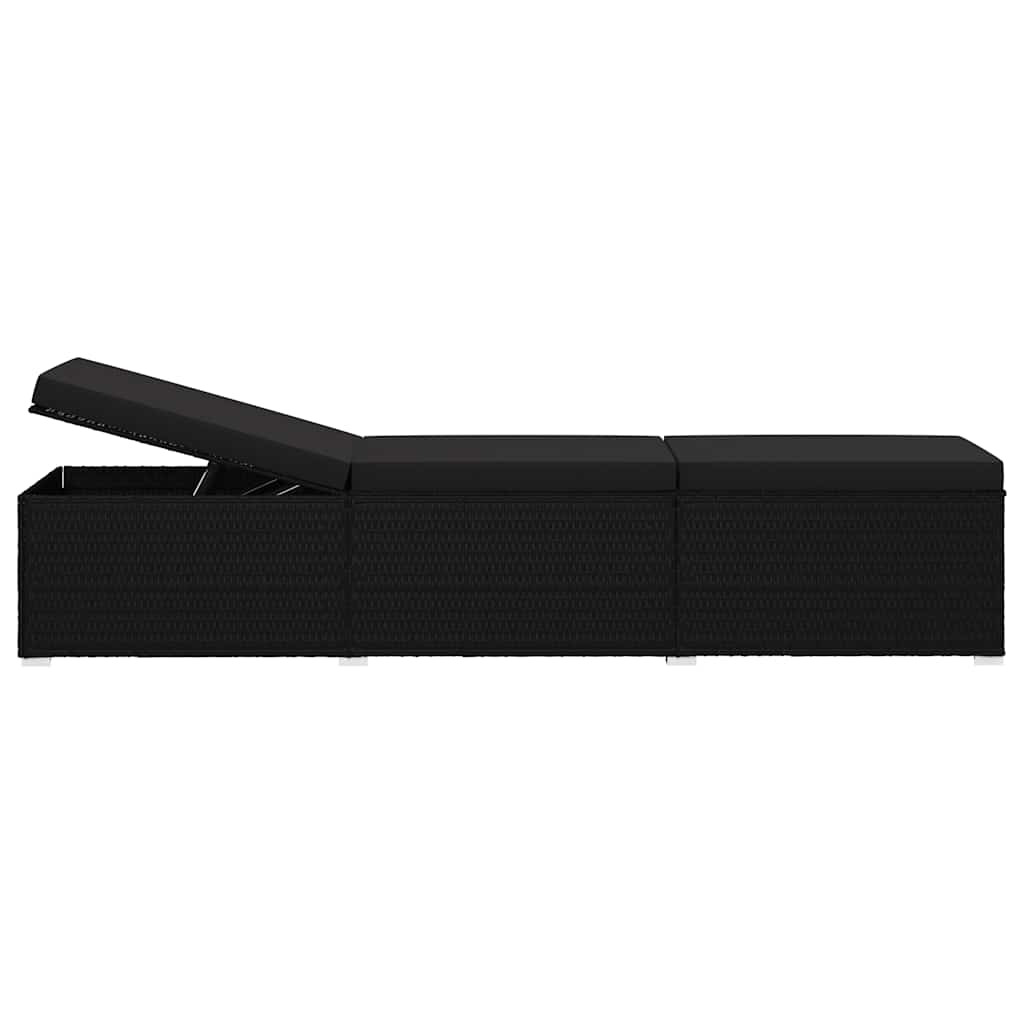 Havens solsenge med pude 3 pcs Sort Poly rattan