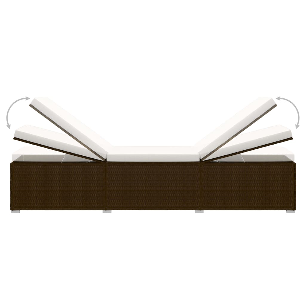 liggestol med hynde og tebord polyrattan brun