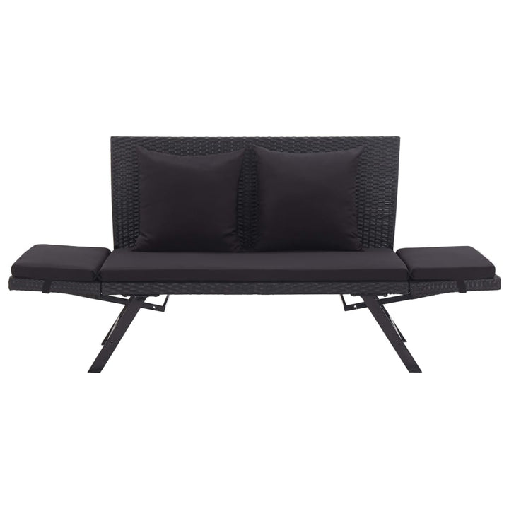 havebænk med hynder 176 cm polyrattan sort