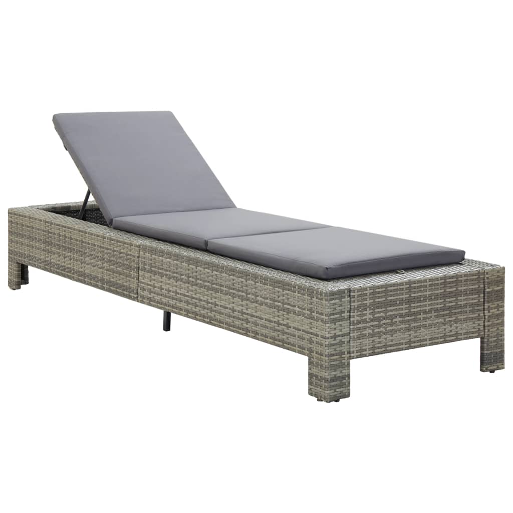 liggestol med hynde polyrattan grå