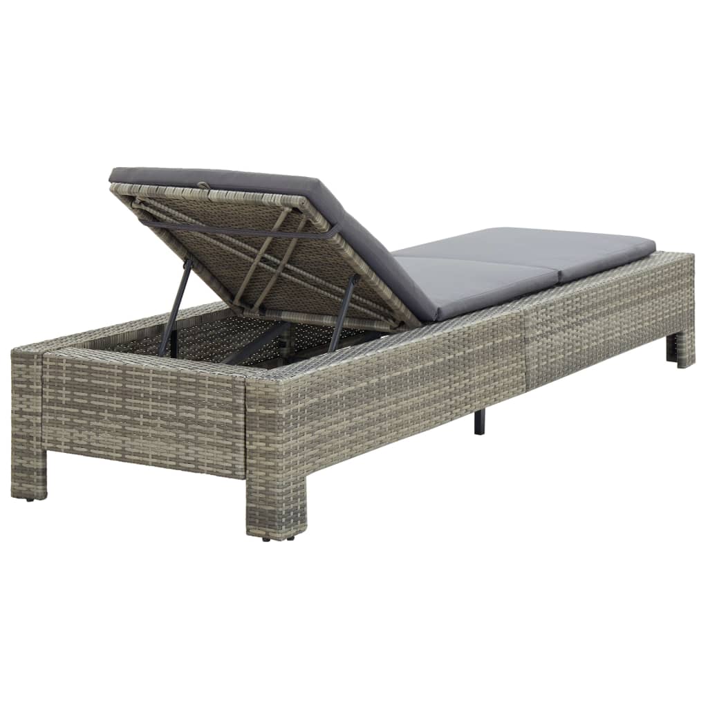 liggestol med hynde polyrattan grå