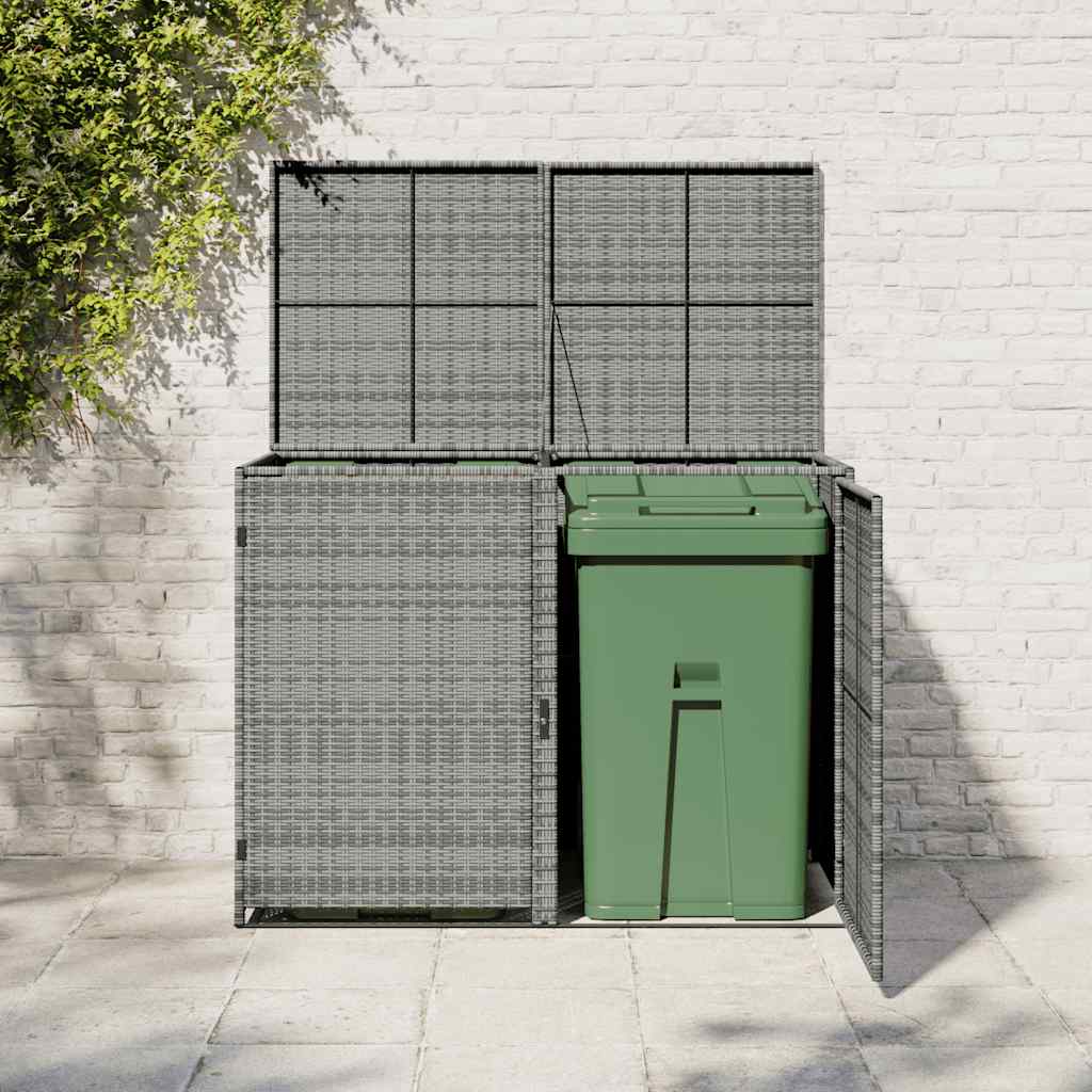 dobbelt skraldespandsskjuler 148x77x111 cm polyrattan grå