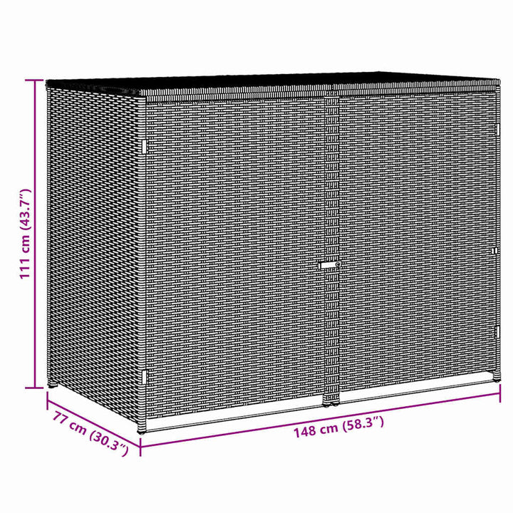 dobbelt skraldespandsskjuler 148x77x111 cm polyrattan grå
