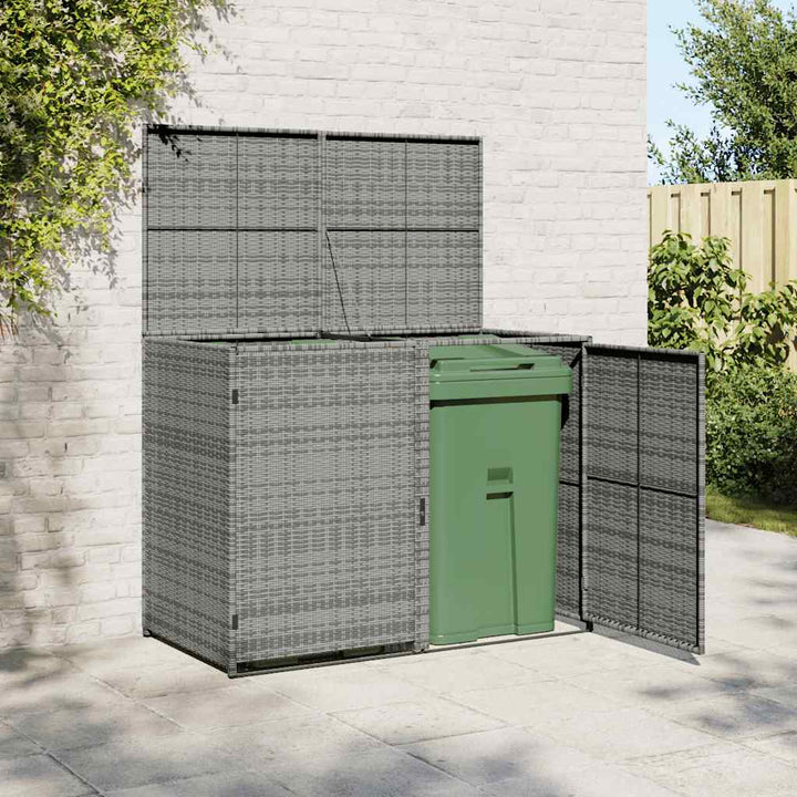 dobbelt skraldespandsskjuler 148x77x111 cm polyrattan grå